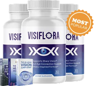 VisiFlora 3-bottle package with bonus eye health guides
